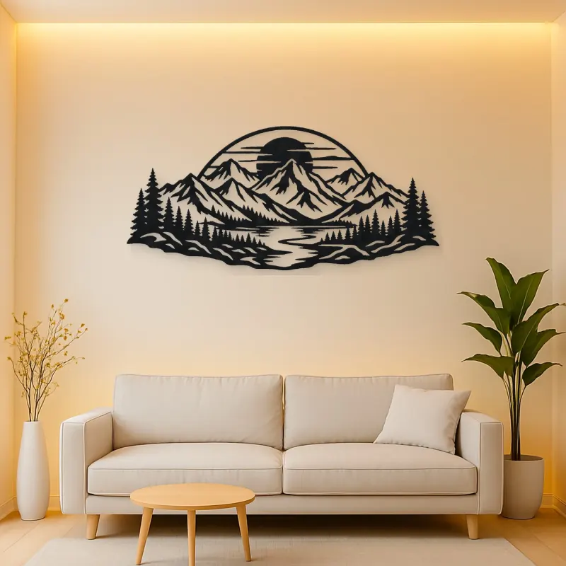 Mountain Sunset Arc Metal Wall Art | Nature Silhouette Decor