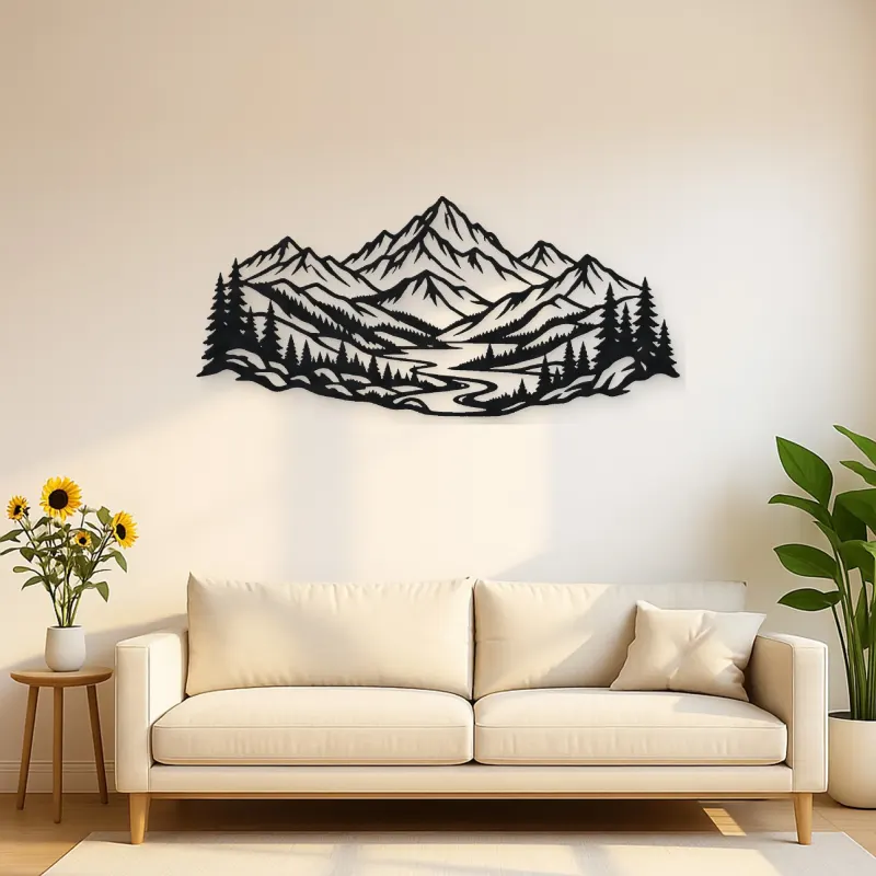 Layered Mountain Valley Metal Wall Art | Nature Silhouette Decor