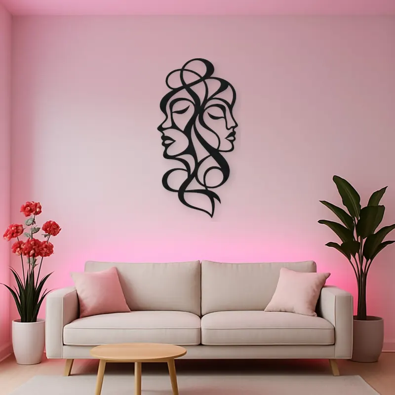 Abstract Face Fusion Metal Wall Art | Minimalist Woman Line Art