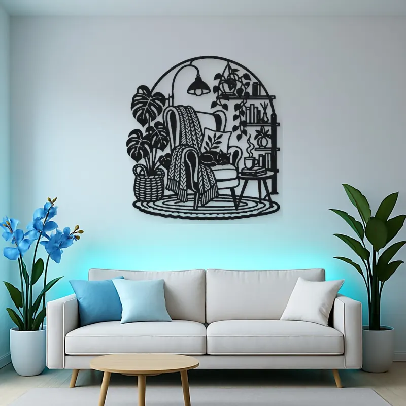 Reading Chair Corner Metal Wall Art | Cozy Home Metal Decor