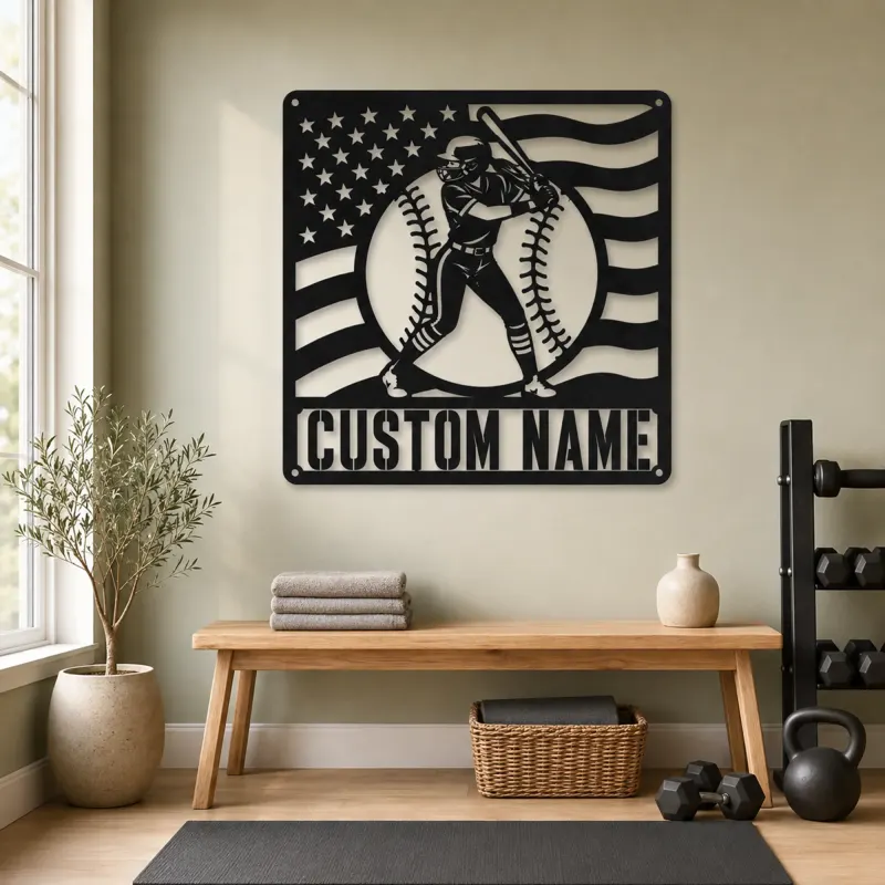 Personalized Female Softball Ready Stance Flag Metal Wall Art - lifestyle view 4
