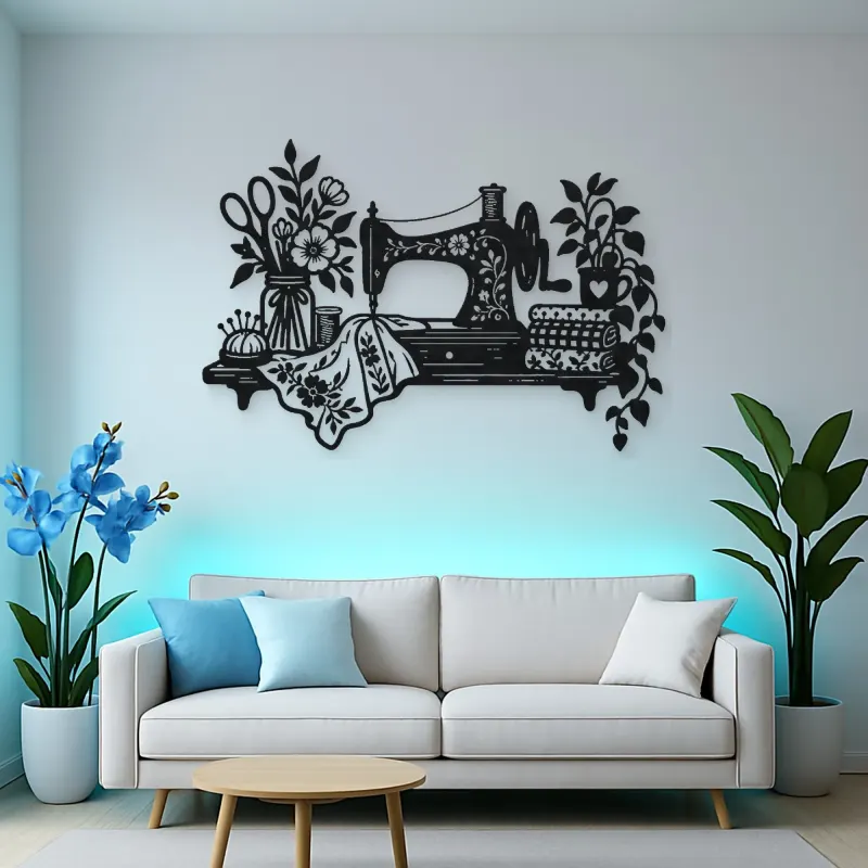 Sewing Machine Floral Metal Wall Art | Botanical Metal Wall Decor