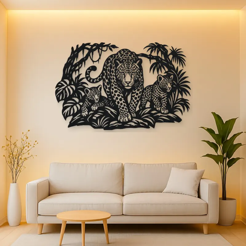 Leopard Jungle Metal Wall Art | Wildlife Silhouette Decor