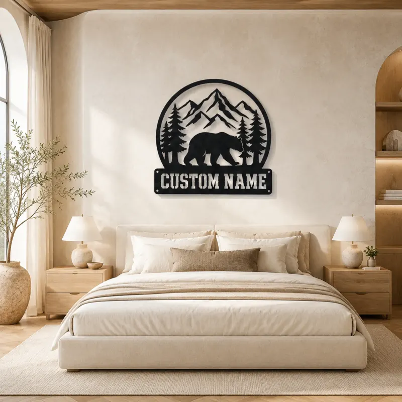 Personalized Bear and Pine Forest Metal Wall Art - lifestyle view 2