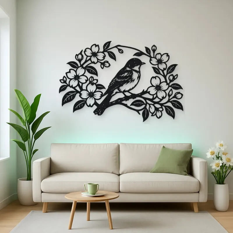 Bluebird Floral Arch Metal Wall Art | Wildlife Silhouette Decor