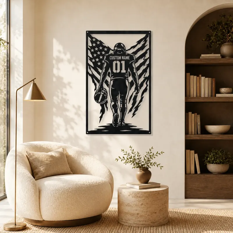 Personalized Number 01 Football Player American Flag Metal Wall Art - lifestyle view 5