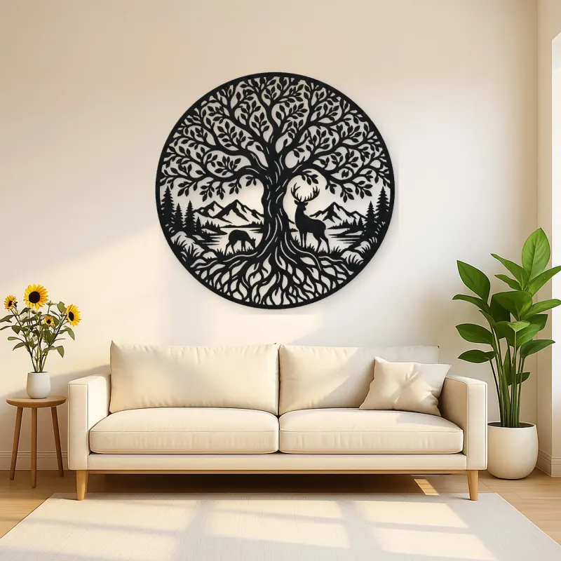 Tree with Deer Metal Wall Art | Wildlife Silhouette Decor