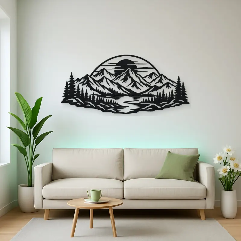 Mountain Sunset Arc Metal Wall Art | Nature Silhouette Decor