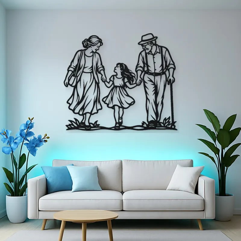 Grandparents Grandchild Metal Wall Art | Family Silhouette Decor