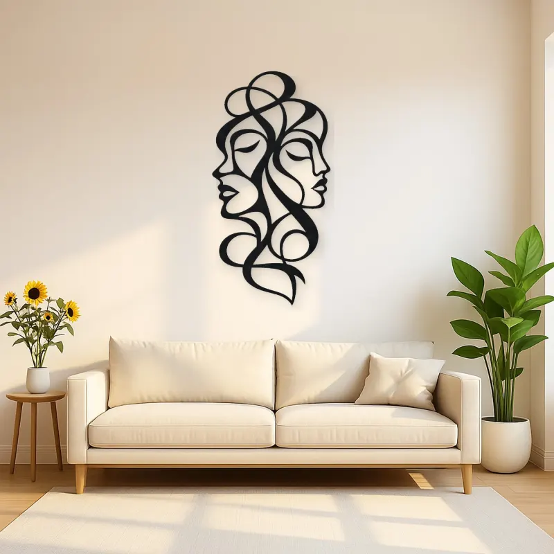Abstract Face Fusion Metal Wall Art | Minimalist Woman Line Art