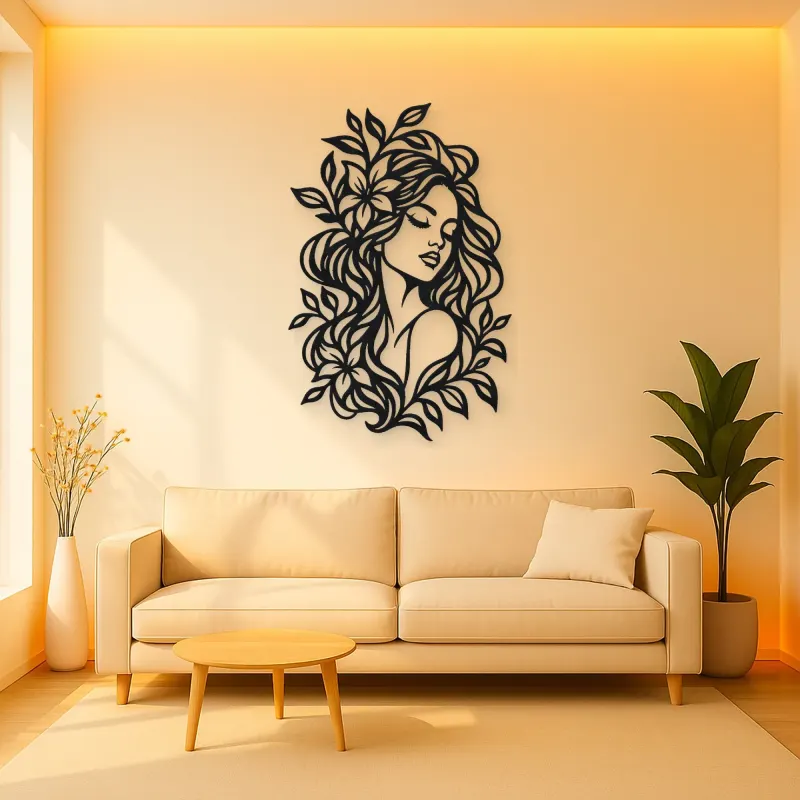 Botanical Hair Face Metal Wall Art | Minimalist Woman Line Art