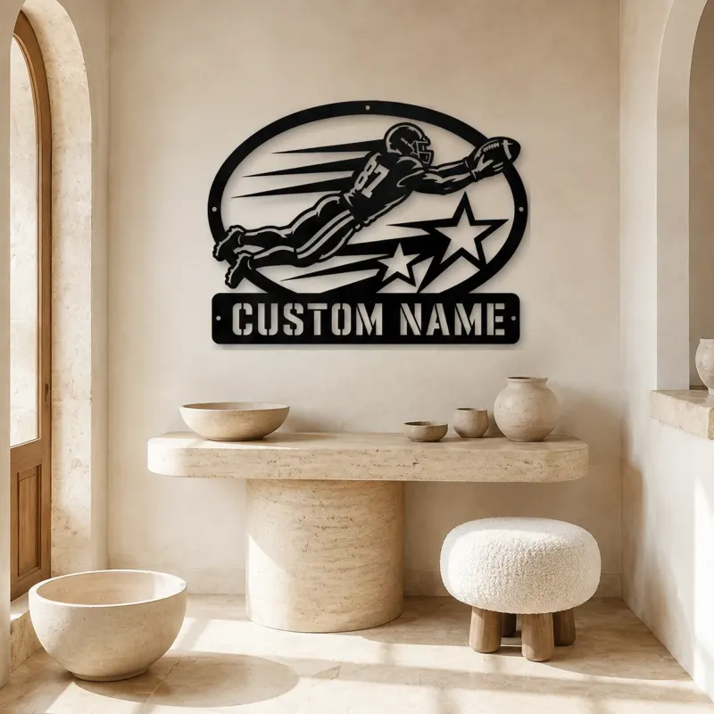 Personalized Number 87 Diving Receiver Stars Metal Wall Art - lifestyle view 3