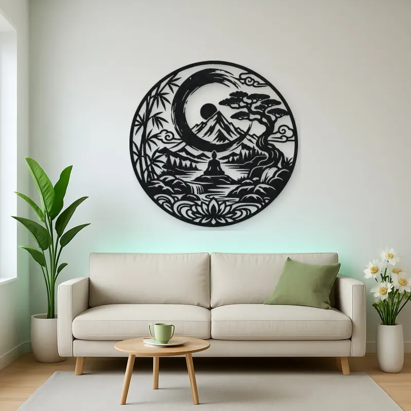 Zen Enso Mountain Metal Wall Art | Nature Silhouette Decor