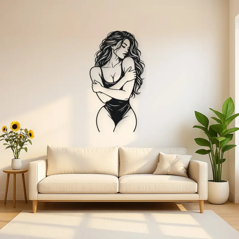 Self Embrace Torso Metal Wall Art | Minimalist Woman Line Art