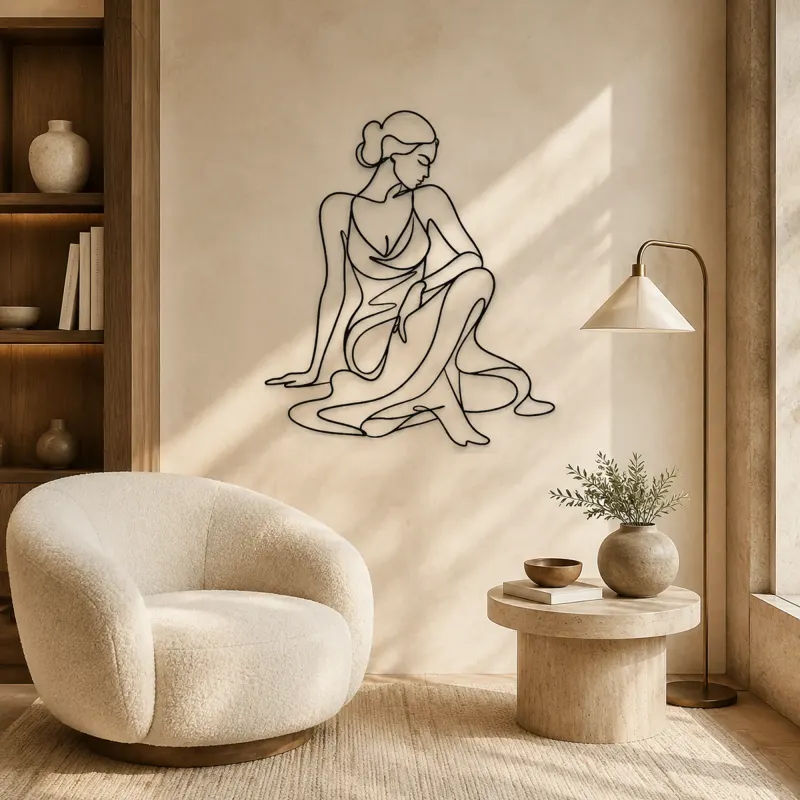 Sculptural Seated Muse Metal Wall Art | Feminine Figure Wall Decor - lifestyle view 5