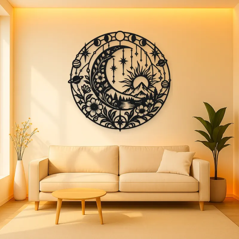 Starry Crescent Garden Metal Wall Art | Botanical Metal Wall Decor