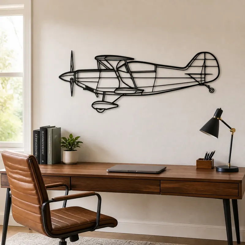 Pitts S-2B Airplane Silhouette Metal Wall Art, Metal Aircraft Silhouette, Aviation Wall Decor, Aviator Decor - lifestyle view 4