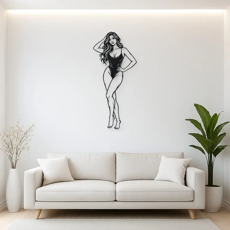 Standing Contrapposto Metal Wall Art | Minimalist Woman Line Art