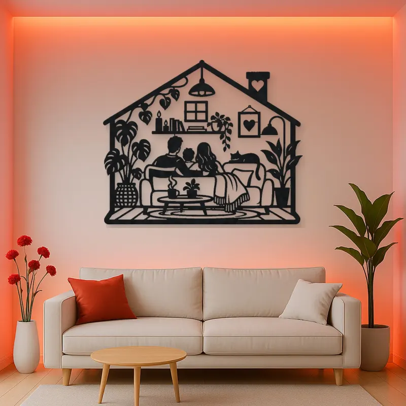 Minimal House Family Metal Wall Art | Family Silhouette Decor