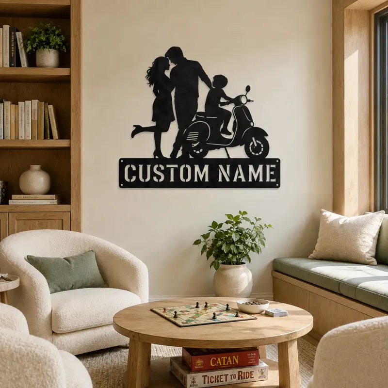 Personalized Scooter Family with Young Rider Metal Wall Art - lifestyle view 4
