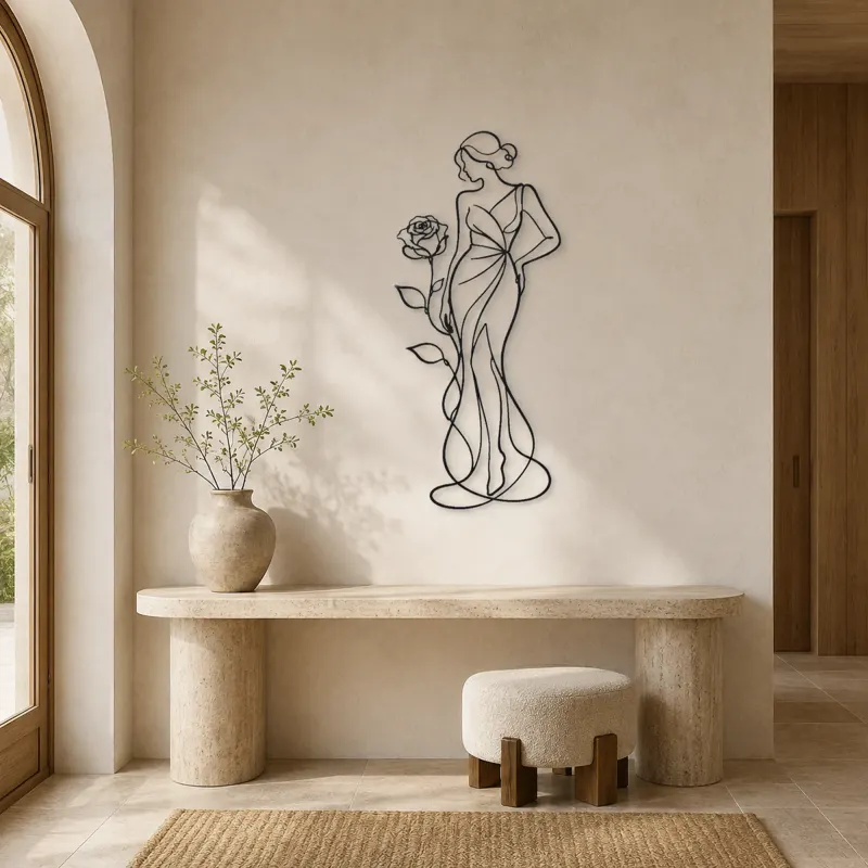Standing Rose Model Metal Wall Art | Botanical Woman Wall Decor - lifestyle view 3