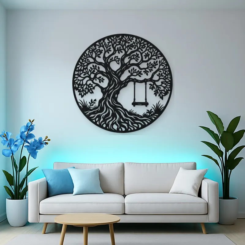 Tree with Swing Metal Wall Art | Botanical Metal Wall Decor