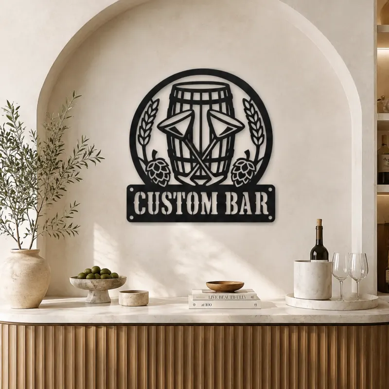 Personalized Home Bar Metal Wall Art with Beer Barrel - lifestyle view 4