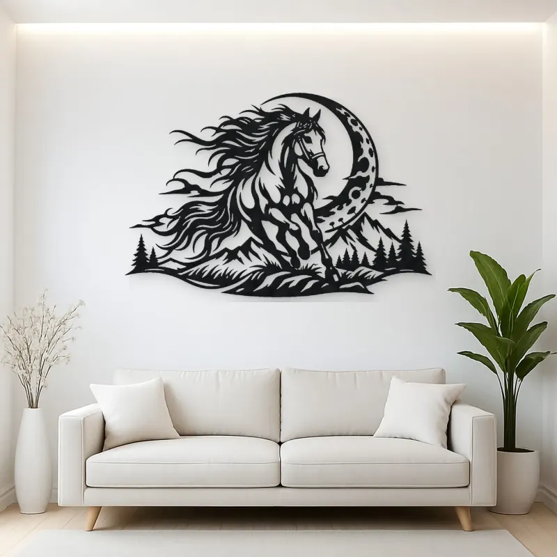 Horse and Moon Arc Metal Wall Art | Equestrian Wall Decor