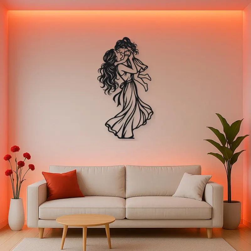 Single Mother Child Metal Wall Art | Family Silhouette Decor