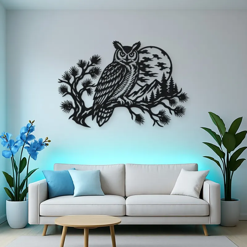 Owl Moon Branch Metal Wall Art | Wildlife Silhouette Decor