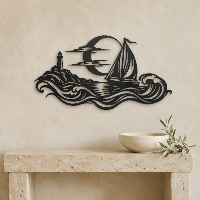 Moonlit Boat Metal Wall Art | Coastal and Nautical Wall Decor - lifestyle view 3
