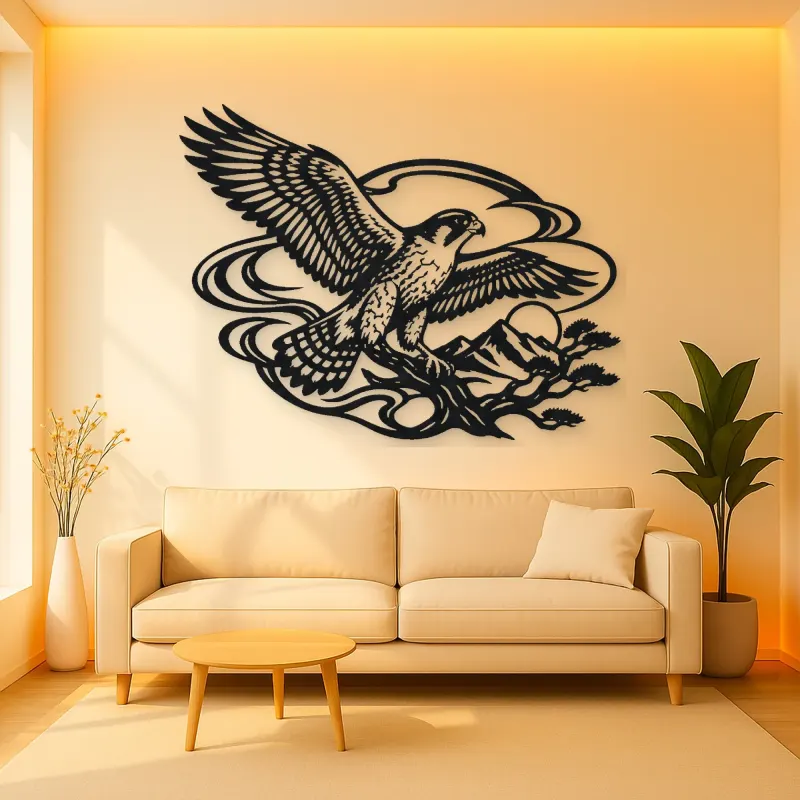 Falcon Wind Curve Metal Wall Art | Wildlife Silhouette Decor