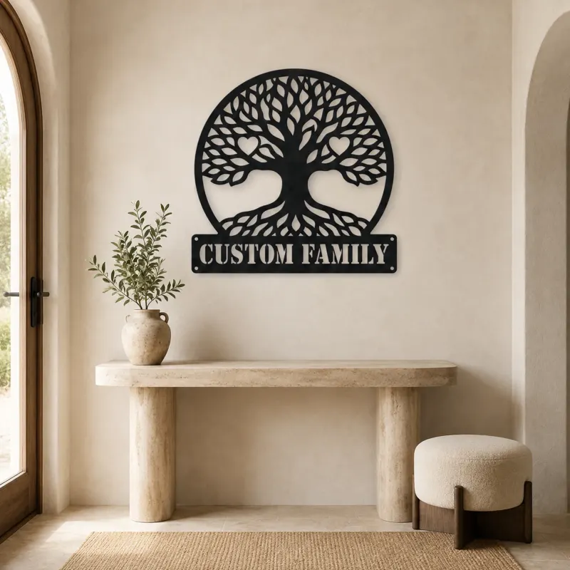 Personalized Family Tree Metal Wall Art with Heart Details - lifestyle view 3