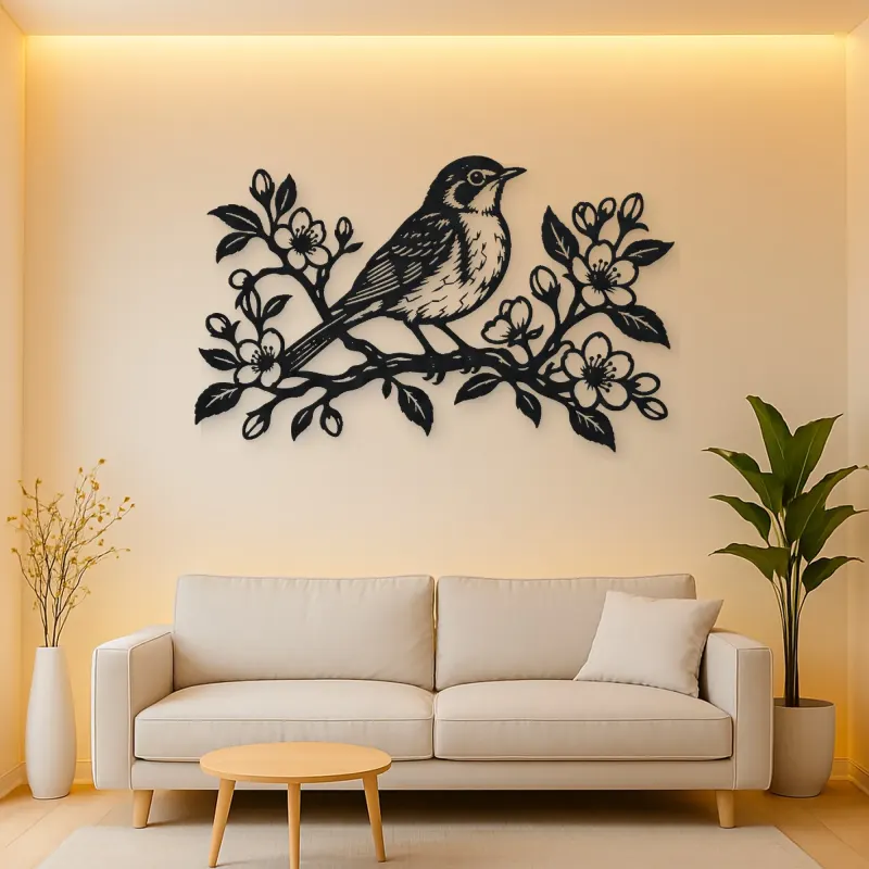 Robin Spring Branch Metal Wall Art | Wildlife Silhouette Decor