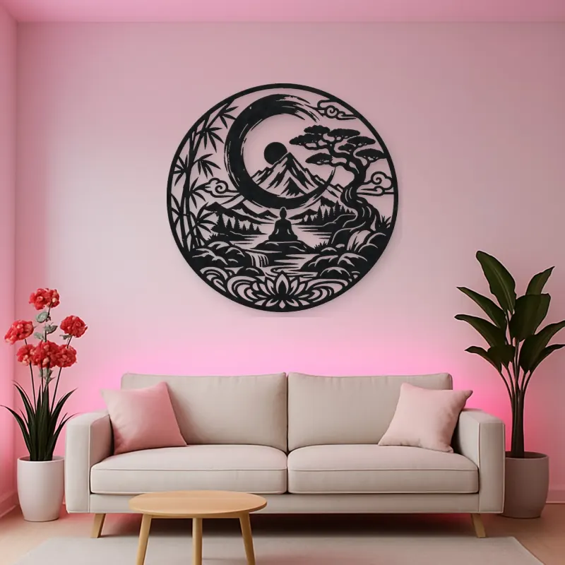 Zen Enso Mountain Metal Wall Art | Nature Silhouette Decor