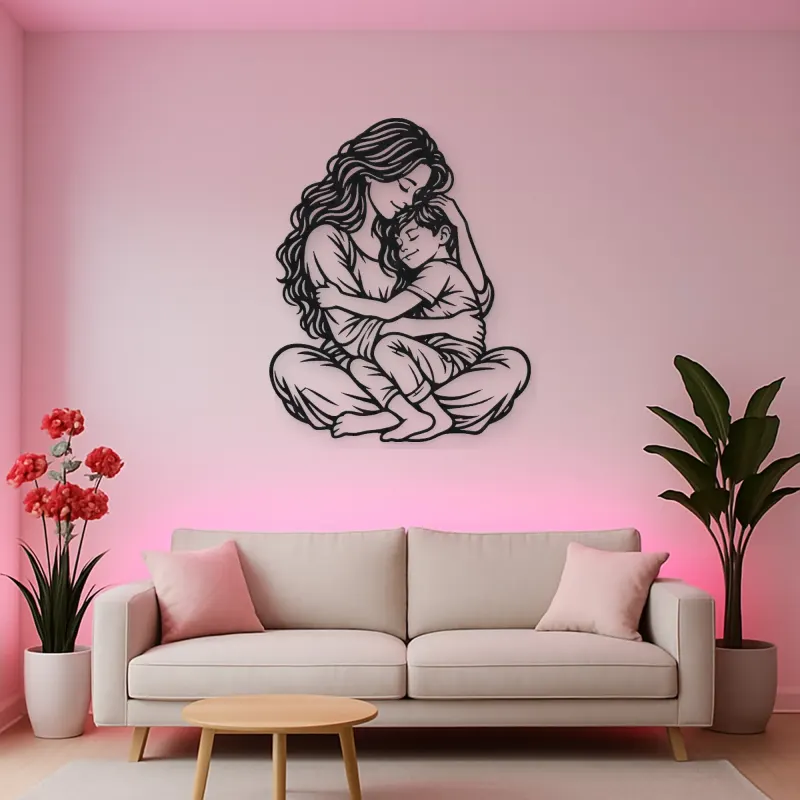 Mother Son Cuddle Metal Wall Art | Family Silhouette Decor