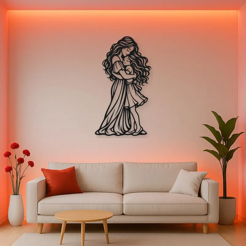 Mother Daughter Hug Metal Wall Art | Family Silhouette Decor