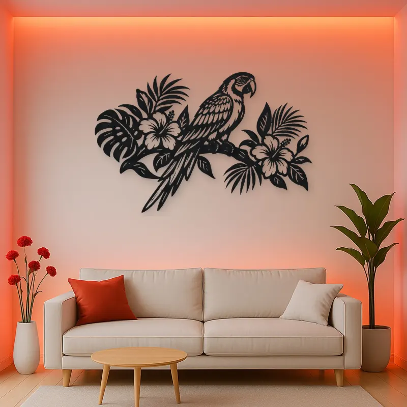 Parrot Tropical Branch Metal Wall Art | Wildlife Silhouette Decor