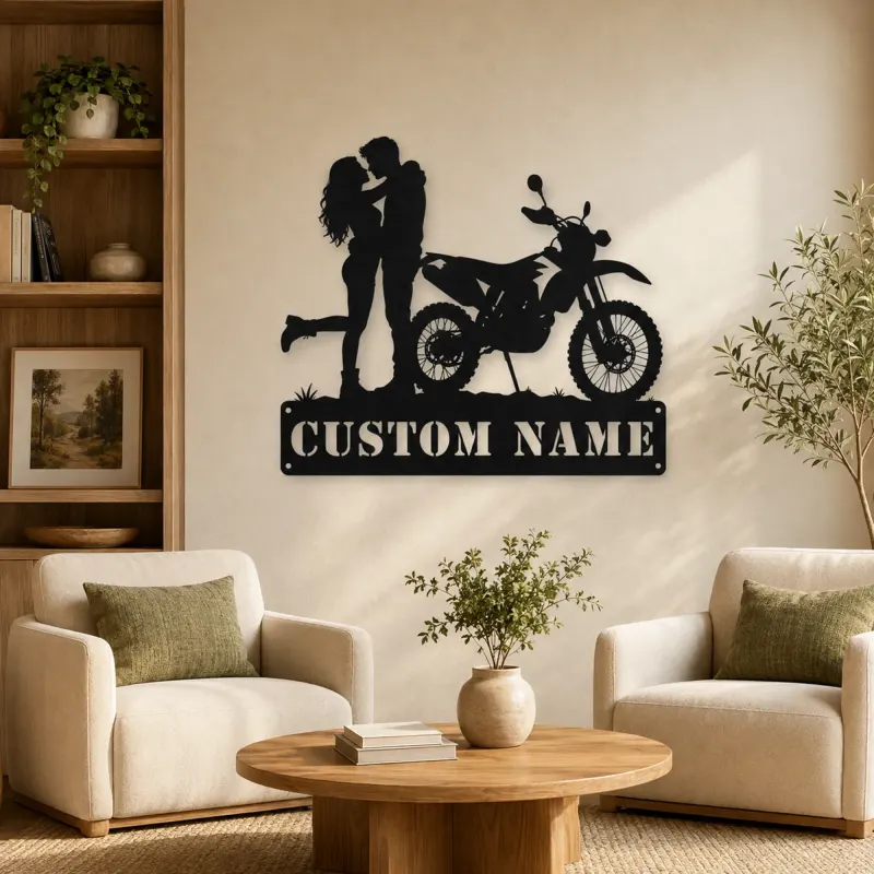 Personalized Dual Sport Motorcycle Couple Metal Wall Art - lifestyle view 4