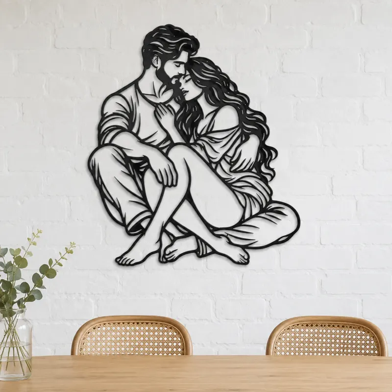 Seated Cuddle Metal Wall Art | Romantic Couple Decor - lifestyle view 4