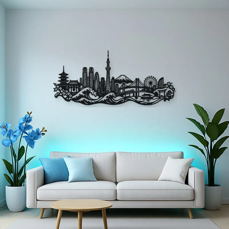 Tokyo Skyline Wave Metal Wall Art | Travel and City Wall Decor