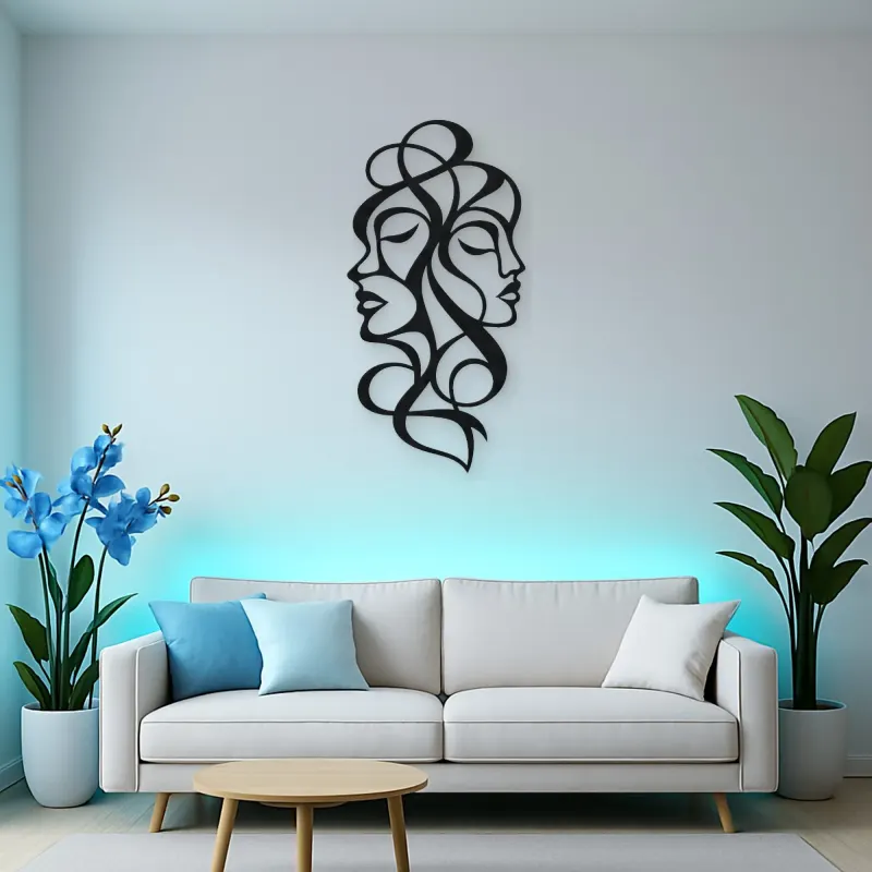 Abstract Face Fusion Metal Wall Art | Minimalist Woman Line Art
