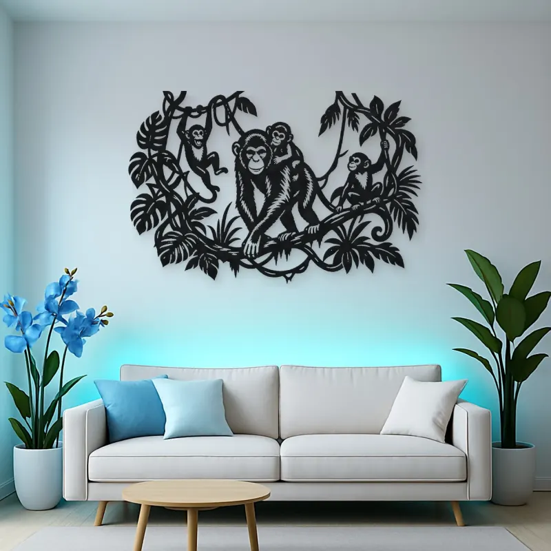 Monkey Jungle Vine Metal Wall Art | Wildlife Silhouette Decor