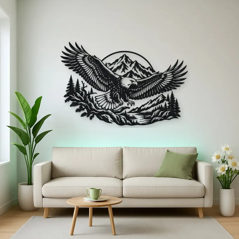 Eagle Mountain Flight Metal Wall Art | Wildlife Silhouette Decor