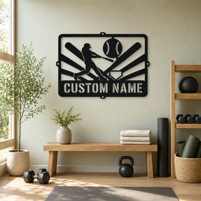 Personalized Baseball Batter Metal Wall Art with Ball Diamond - lifestyle view 4