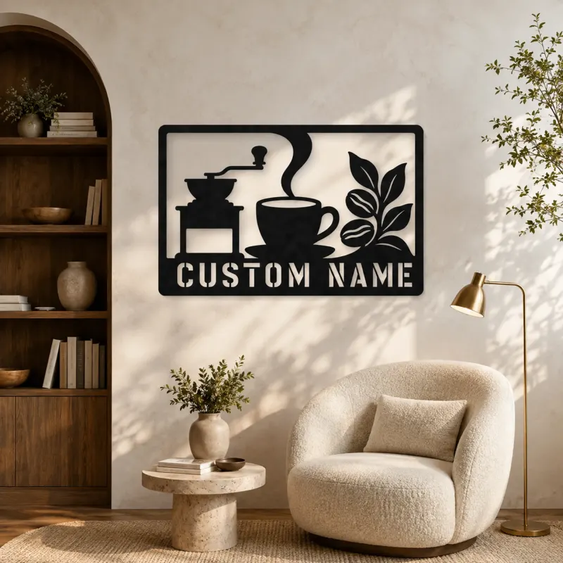 Personalized Coffee Station Metal Wall Art with Grinder - lifestyle view 5