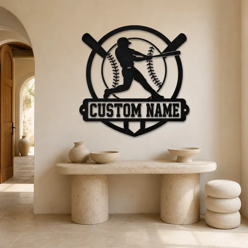 Personalized Baseball Batter Crossed Bats Metal Wall Art - lifestyle view 3