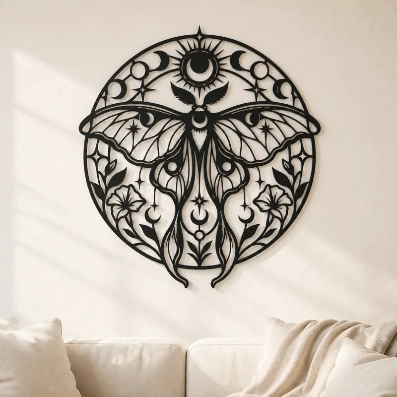 Décoration murale en métal Lunar Moth Emblem | Décor mural céleste boho