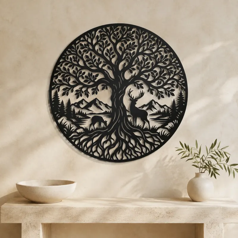 Tree with Deer Metal Wall Art | Wildlife Silhouette Decor - lifestyle view 3