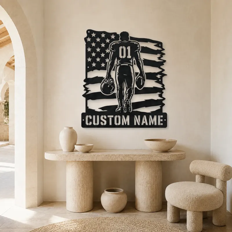 Personalized Number 01 Football Player Flag Metal Wall Art - lifestyle view 3